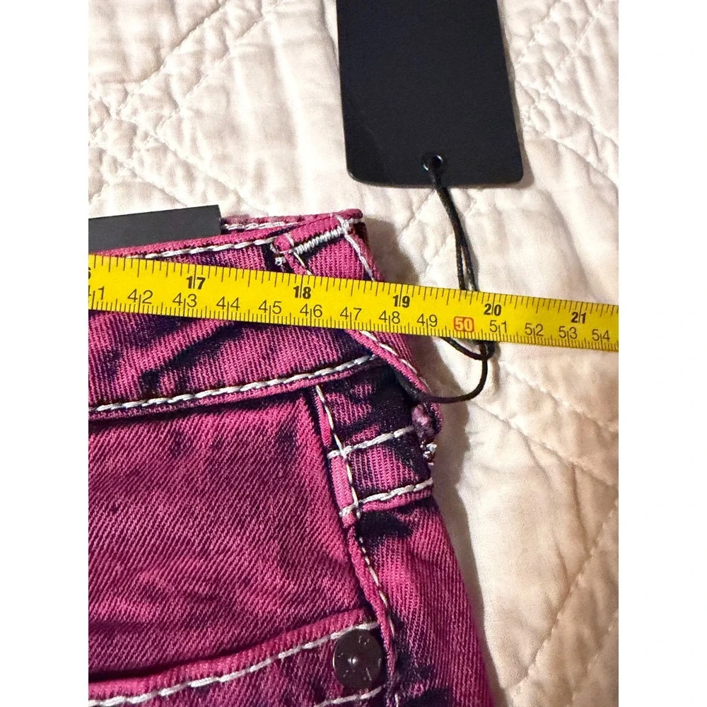 True Religion Bobbi Baggy Cargo Jeans Fiona Pink Overdye Super T Stitch 34 NEW
